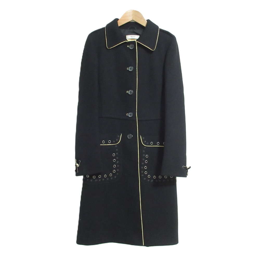 【中古】美品 PRADA プラダ ヴィンテージ ハトメスタッズ ロングコート 38サイズ ブラック レディース Luxs ブランド古着のリュクス｜Luxs（ブランド古着のリュクス）