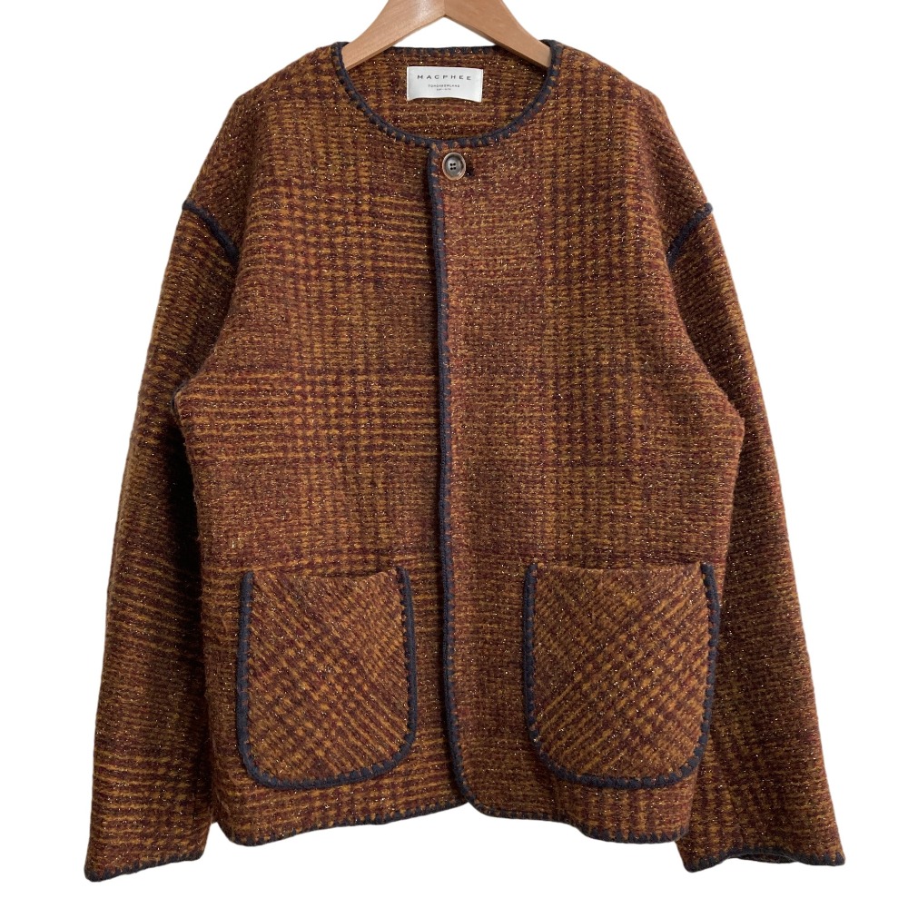 【中古】美品 24AW MACPHEE マカフィー チェックスパーク クルーネックジャケット ニットカーディガン サイズ36 ブラウン レディース Luxs ブランド古着のリュクス
