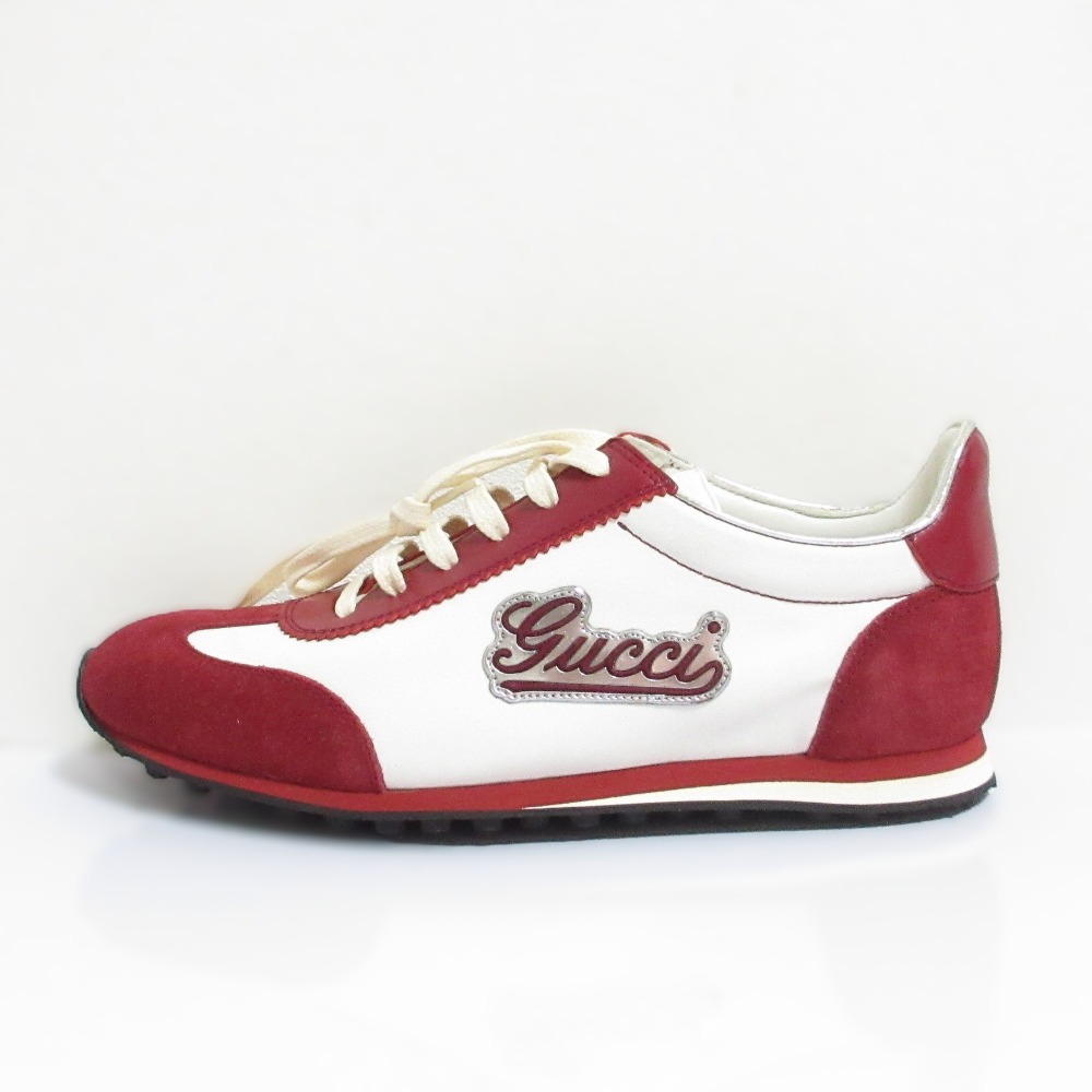 【中古】未使用 GUCCI グッチ サイドロゴ スニーカー 35 22.0cm相当 ホワイト×レッド レディース Luxs ブランド古着のリュクス