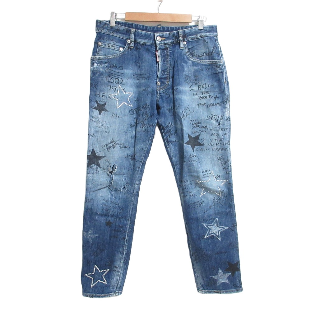 【中古】良品 DSQUARED2 ディースクエアード SKATER JEANS スケータージーンズ スタープリント デニムパンツ S71LB1063 46サイズ インディゴ メンズ Luxs ブランド古着のリュクス