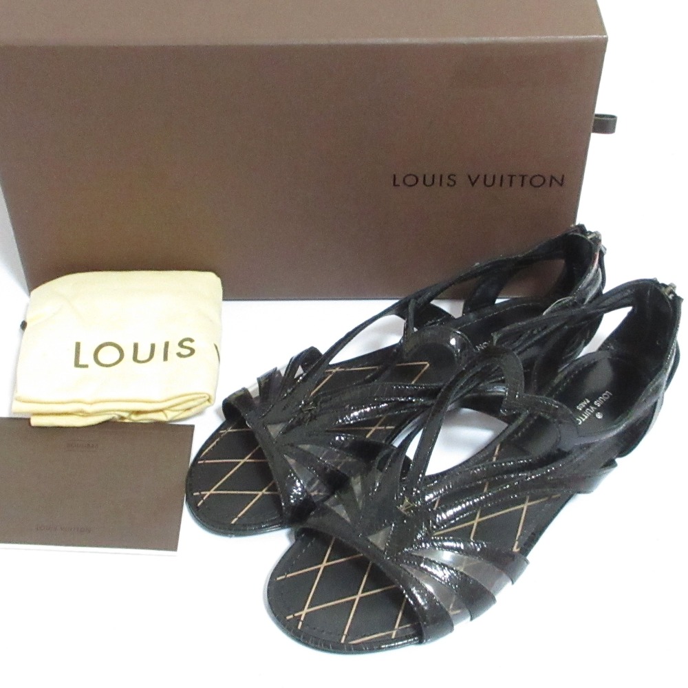 【中古】新品同様 LOUIS VUITTON ルイヴィトン ハートカットワーク サンダル 37 23.5cm相当 ブラック レディース Luxs ブランド古着のリュクス