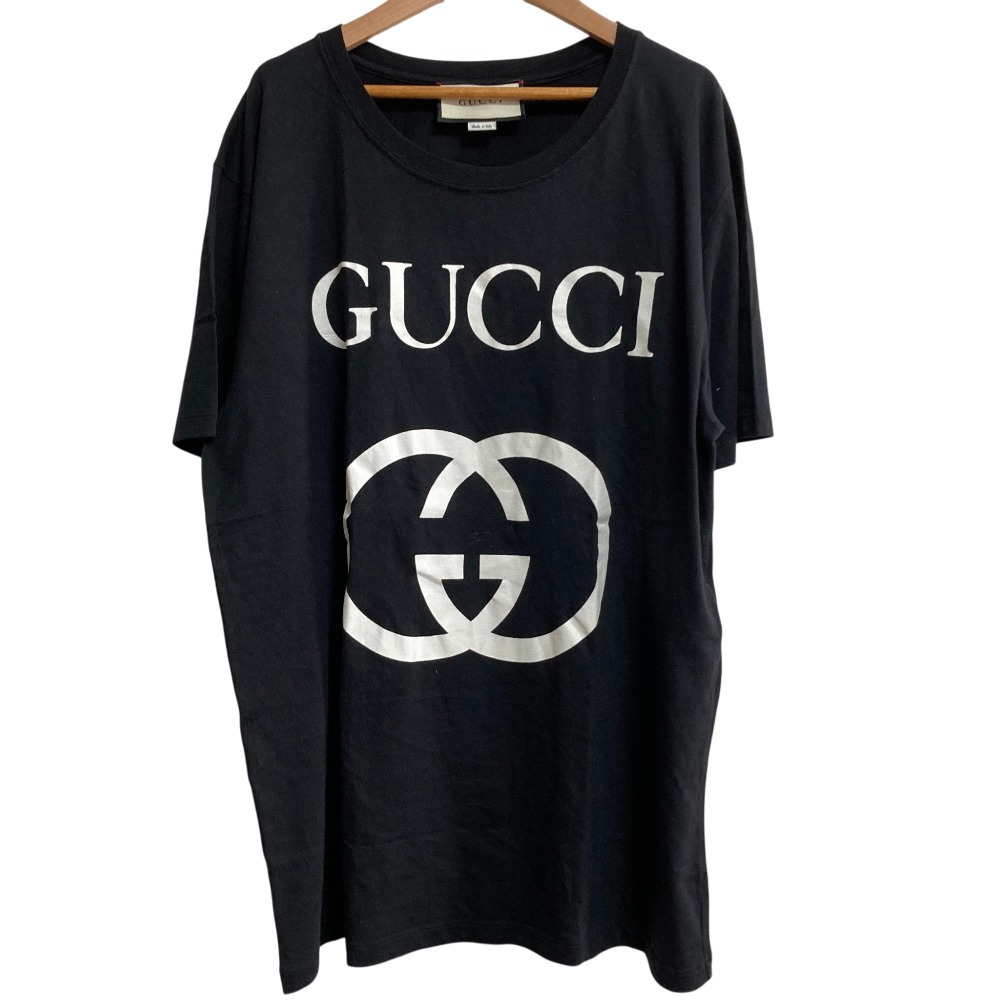 【中古】美品 GUCCI グッチ インターロッキングG ロゴプリント Tシャツ 493117 サイズL ブラック メンズ Luxs ブランド古着のリュクス