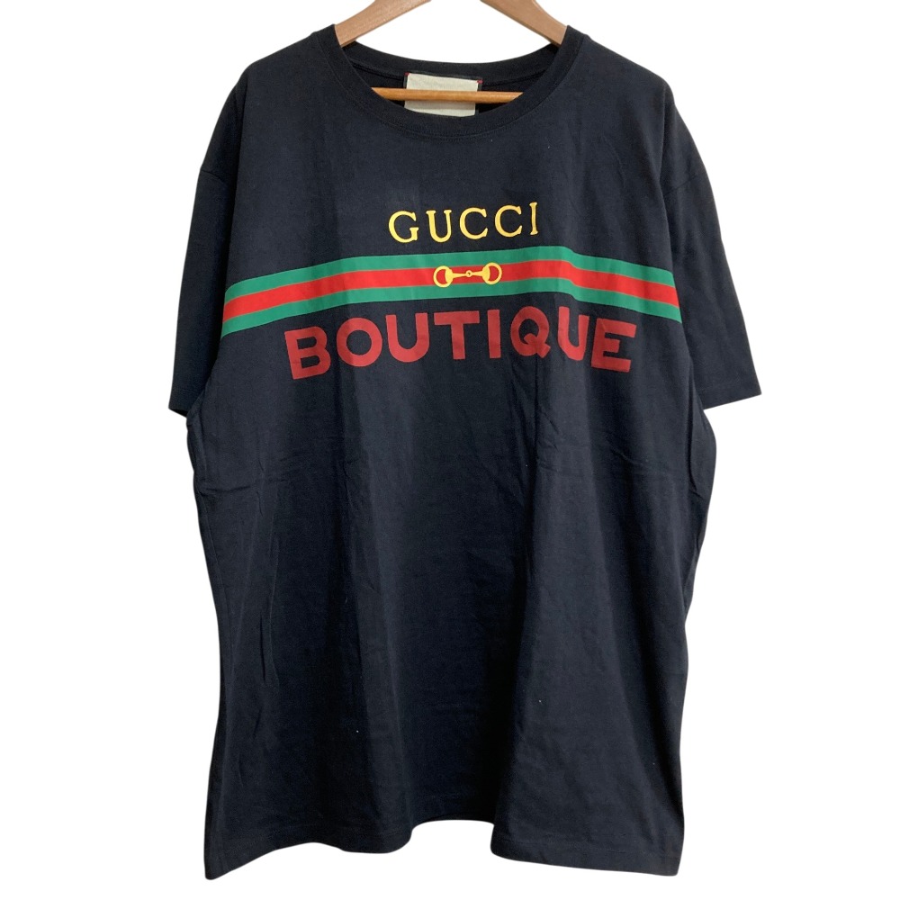 【中古】良品 GUCCI グッチ ロゴ ウェブライン Tシャツ 548334 サイズL ブラック メンズ Luxs ブランド古着のリュクス