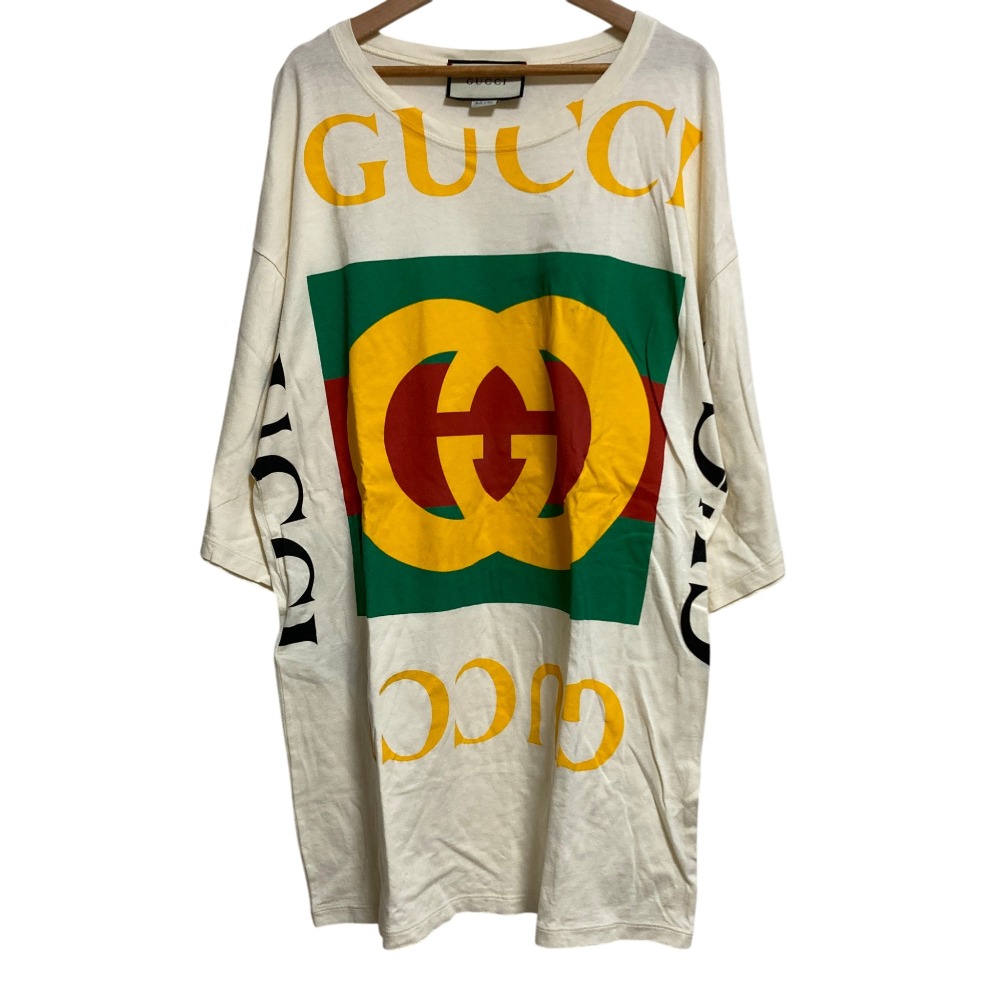 【中古】良品 GUCCI グッチ ロゴプリント オーバーサイズ Tシャツ 539080 サイズXS アイボリー メンズ Luxs ブランド古着のリュクス