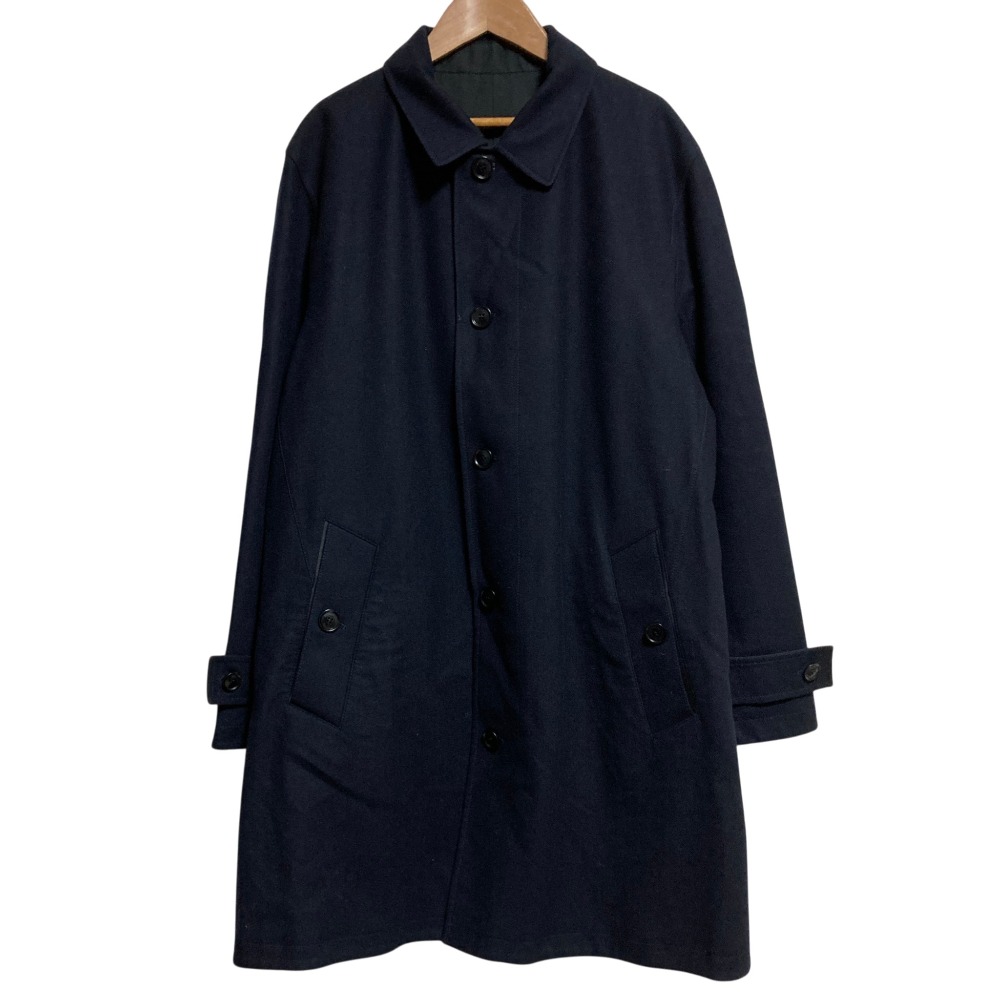 【中古】美品 Ermenegildo Zegna エルメネジルドゼニア ELEMENTS シリーズ 部分レザー ステンカラーコート サイズ50R ブラック×ネイビー メンズ Luxs ブランド古着のリュクス