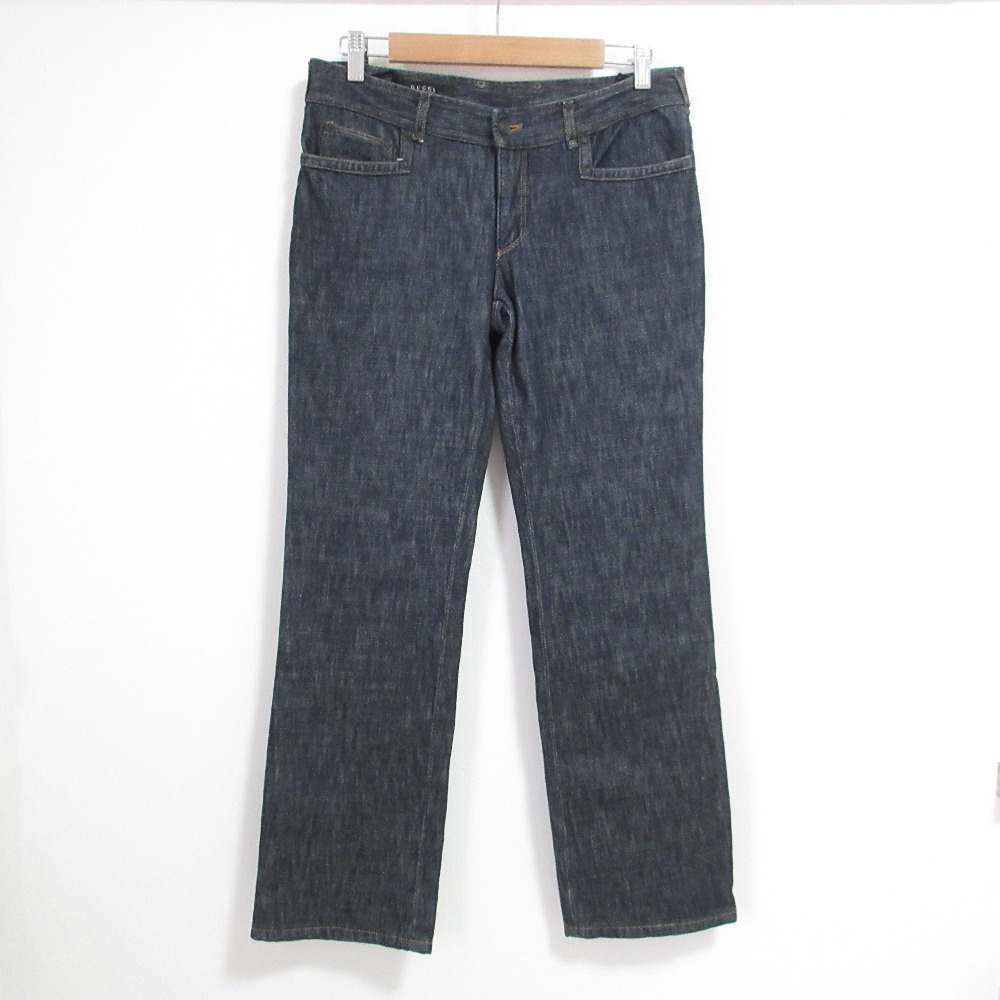 【中古】美品 GUCCI グッチ トムフォード期 バックロゴ刺繍 デニムパンツ 40サイズ インディゴ レディース Luxs ブランド古着のリュクス