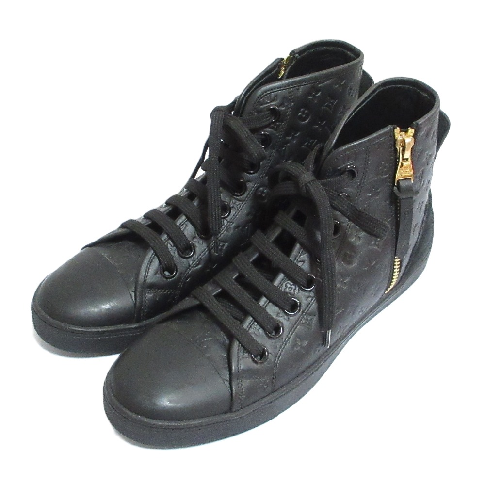【中古】美品 LOUIS VUITTON ルイヴィトン モノグラムエンボス サイドジップ ハイカットスニーカー 36 23cm相当 ブラック レディース Luxs ブランド古着のリュクス