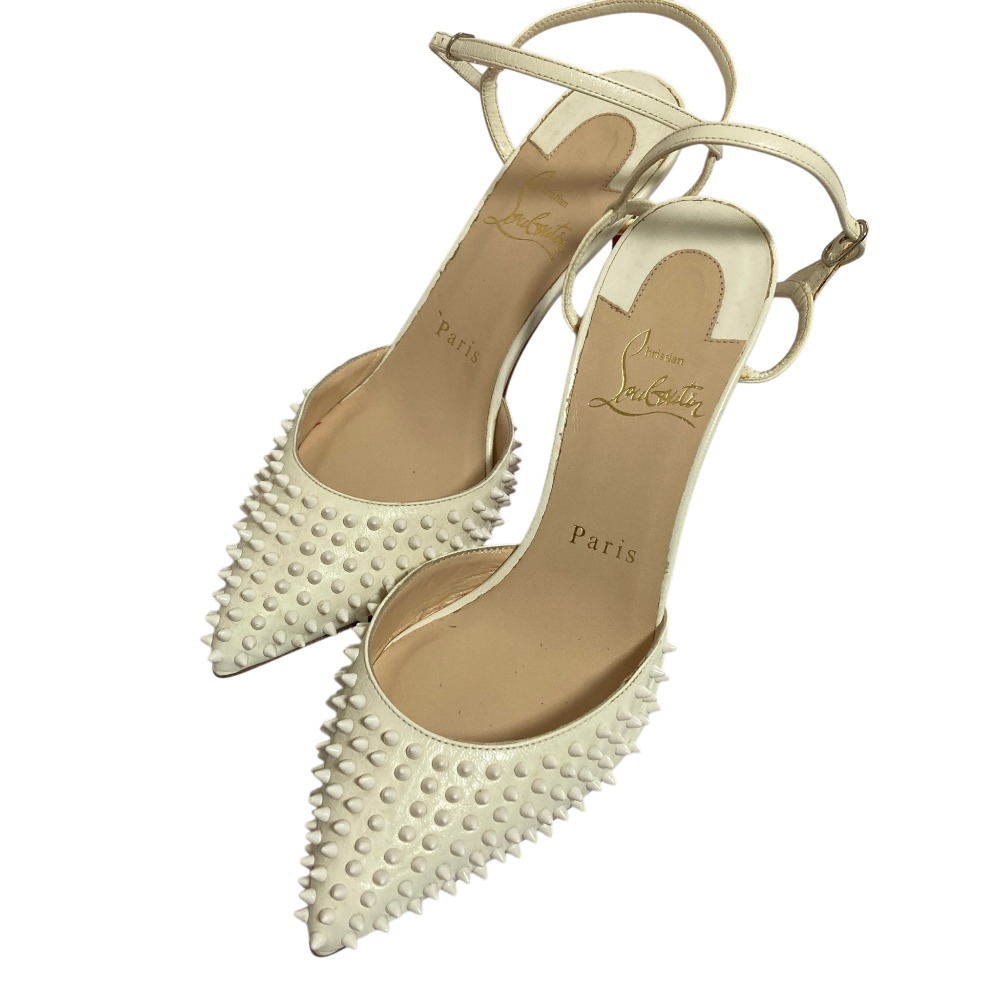 【中古】美品 Christian Louboutin クリスチャンルブタン スタッズ装飾 アンクルストラップパンプス サイズ36 23cm相当 ホワイト レディース Luxs ブランド古着のリュクス