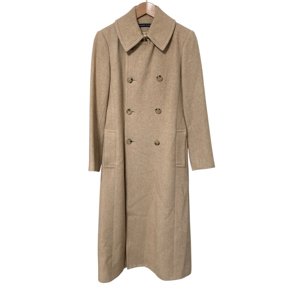 【中古】良品 RALPH LAUREN ラルフローレン キャメル ダブルブレストロングコート サイズ9 ベージュ レディース Luxs ブランド古着のリュクス