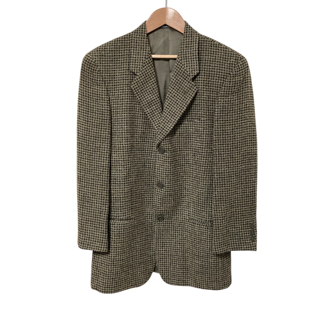 【中古】美品 GIORGIO ARMANI ジョルジオアルマーニ 千鳥格子柄 テーラードジャケット サイズ 36 S カーキ メンズ Luxs ブランド古着のリュクス