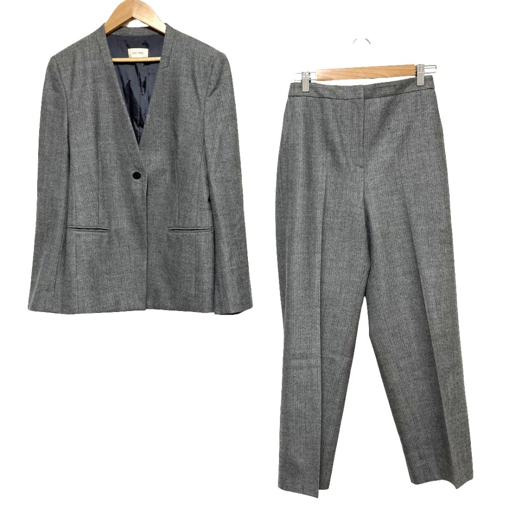 【中古】美品 23AW DES PRES デプレ フランネルウールストレッチ ノーカラージャケット セミワイドパンツ サイズ36・34 グレー レディース Luxs ブランド古着のリュクス