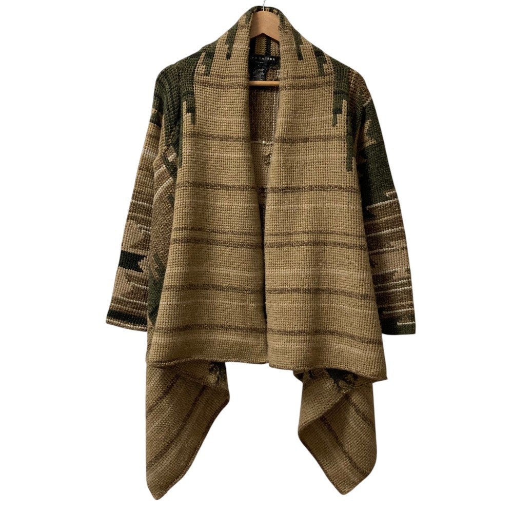 【中古】美品 RALPH LAUREN BLACK LABEL ラルフローレン ブラックレーベル カシミヤ ショールカーディガン サイズS ベージュ×ダークグリーン レディース Luxs ブランド古着のリュクス 17,834円