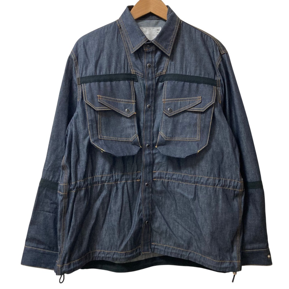 【中古】美品 sacai サカイ Cotton Denim Blouson デニムシャツジャケット 22-02718M サイズ2 インディゴ メンズ Luxs ブランド古着のリュクス