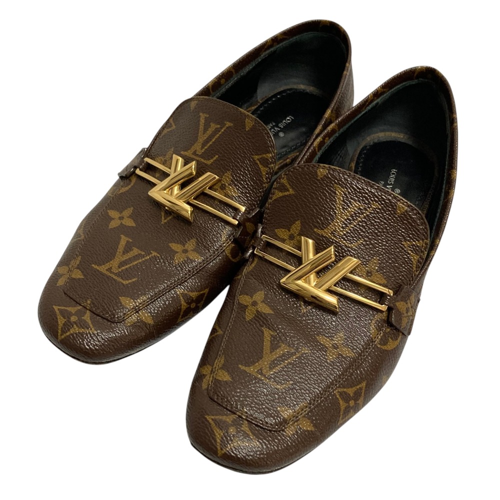 【中古】美品 LOUIS VUITTON ルイヴィトン モノグラム アッパーラインケース ローファー シューズ サイズ37 約24cm ブラウン×ベージュ レディース Luxs ブランド古着のリュクス