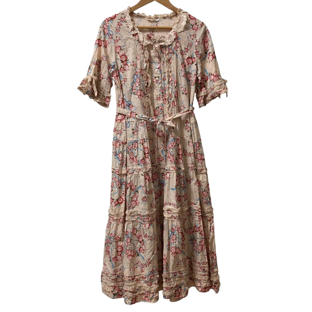 【中古】美品 PINK HOUSE ピンクハウス グレースフルローズプリントフリルロングワンピース A2103FAY653 ピンク×マルチカラー レディース Luxs ブランド古着のリュクス
