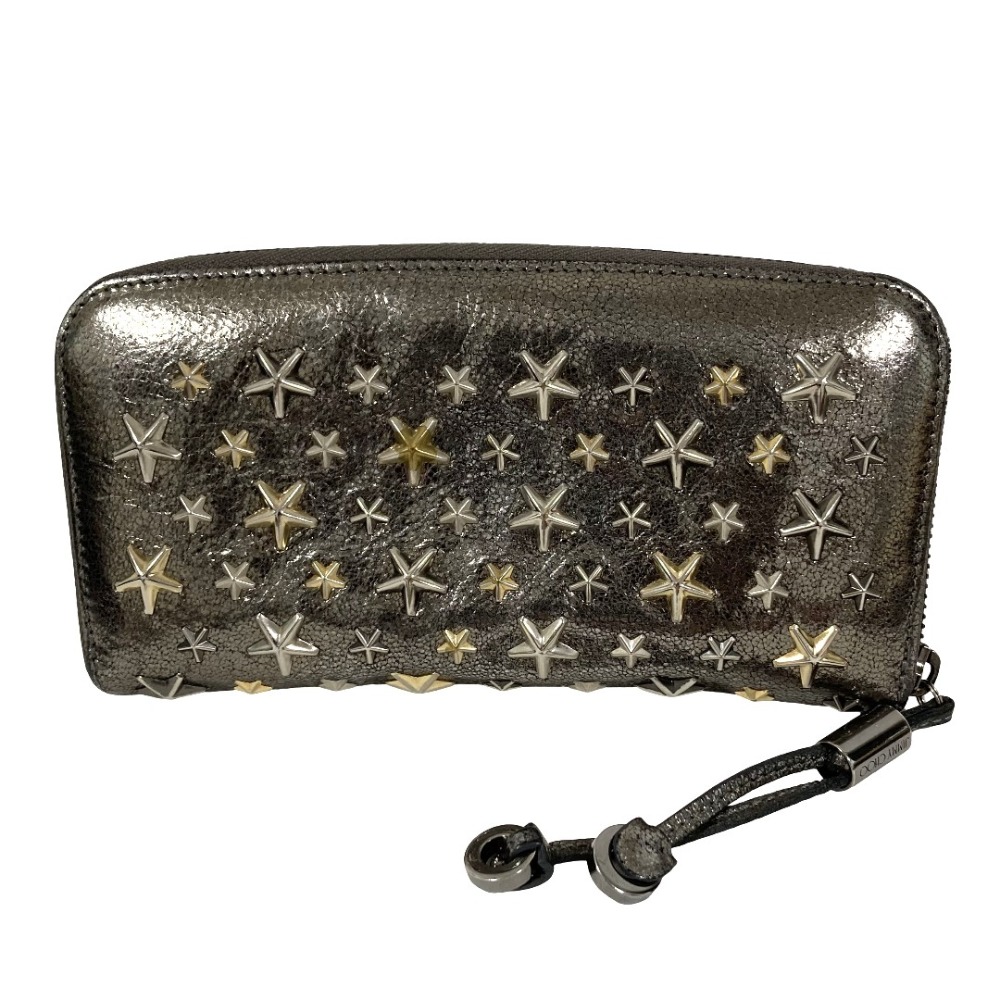 【中古】良品 JIMMY CHOO ジミーチュウ スタースタッズ ラウンドジップ ロングウォレット 長財布 シルバーカラー レディース Luxs ブランド古着のリュクス|Luxs(ブランド古着のリュクス)