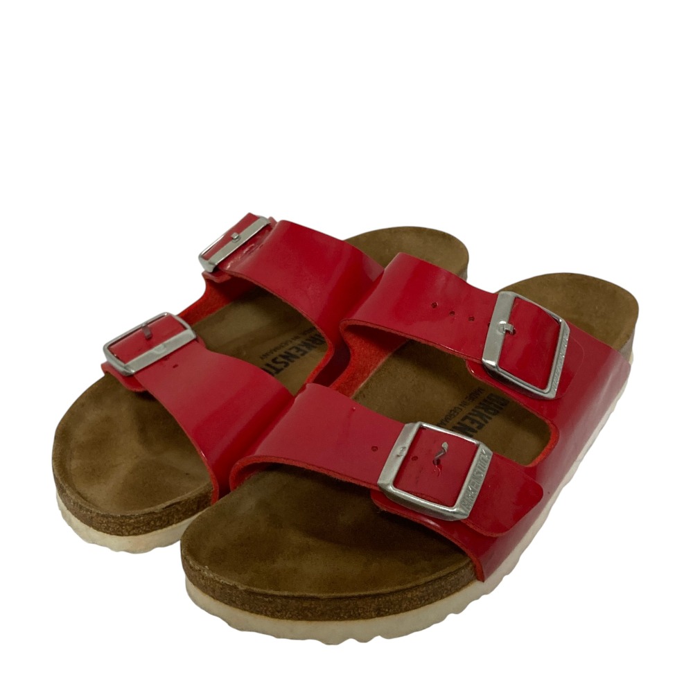 【中古】良品 BIRKENSTOCK ビルケンシュトック エナメル ダブルストラップ サンダル サイズ38 24.5cm レッド レディース Luxs ブランド古着のリュクス