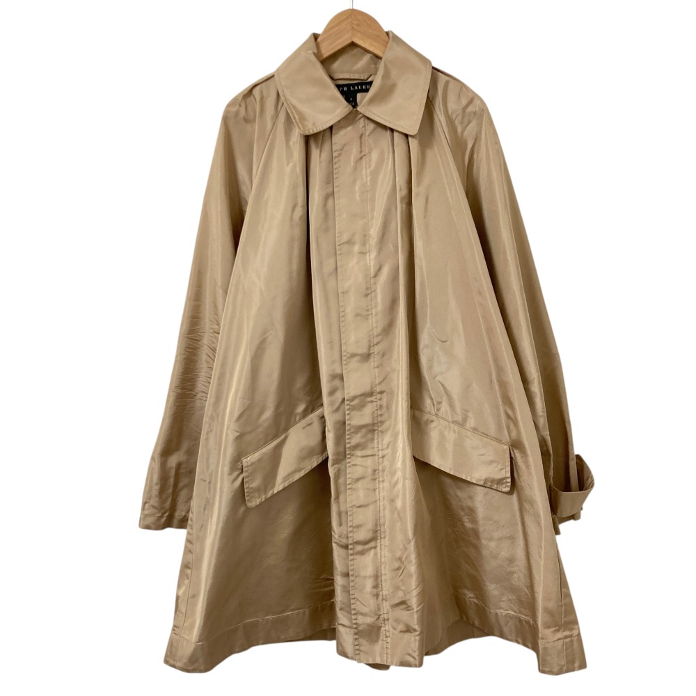 【中古】 RALPH LAUREN BLACK LABEL ラルフローレン ブラックレーベル バックプリーツ シルク ステンカラーコート サイズ4 ベージュ レディース Luxs ブランド古着のリュクス