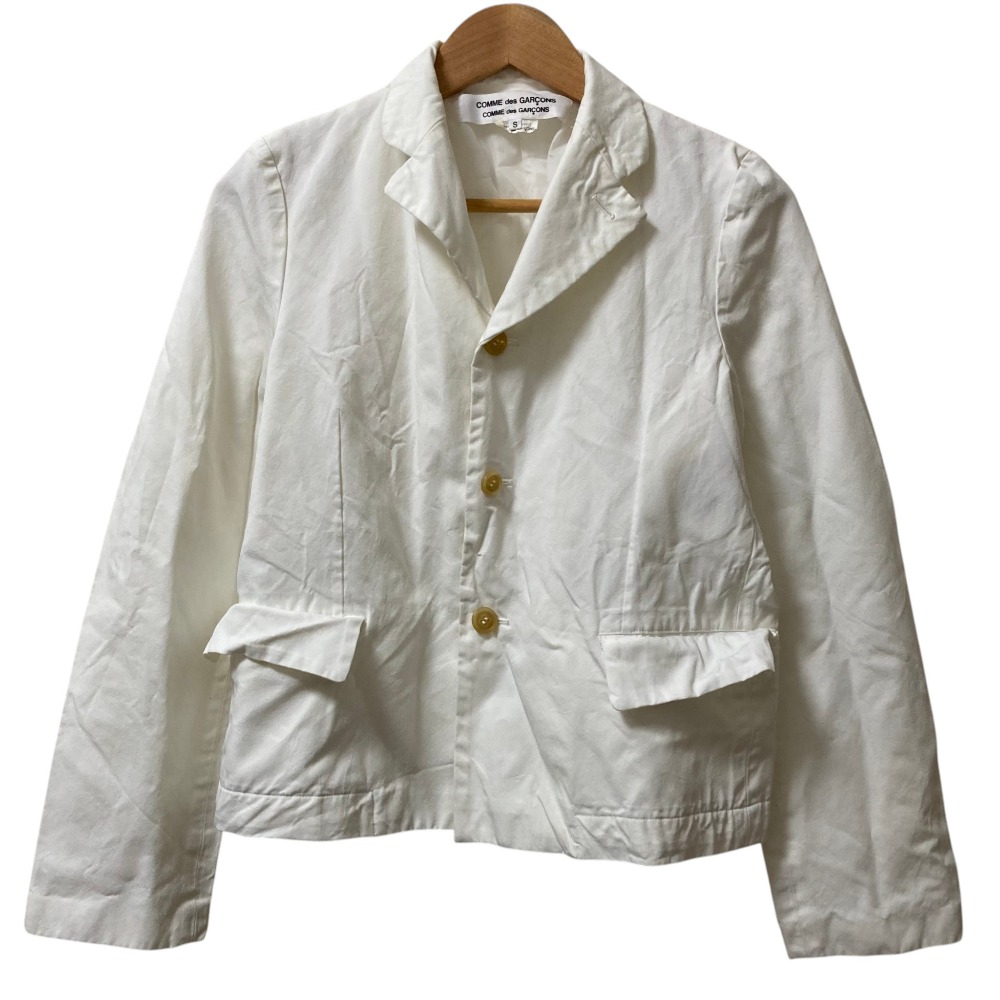 【中古】良品 COMME des GARCONS コムデギャルソン コムコム AD2008 ポリ縮絨 シングルジャケット RC-J008 サイズS ホワイト レディース Luxs ブランド古着のリュクス