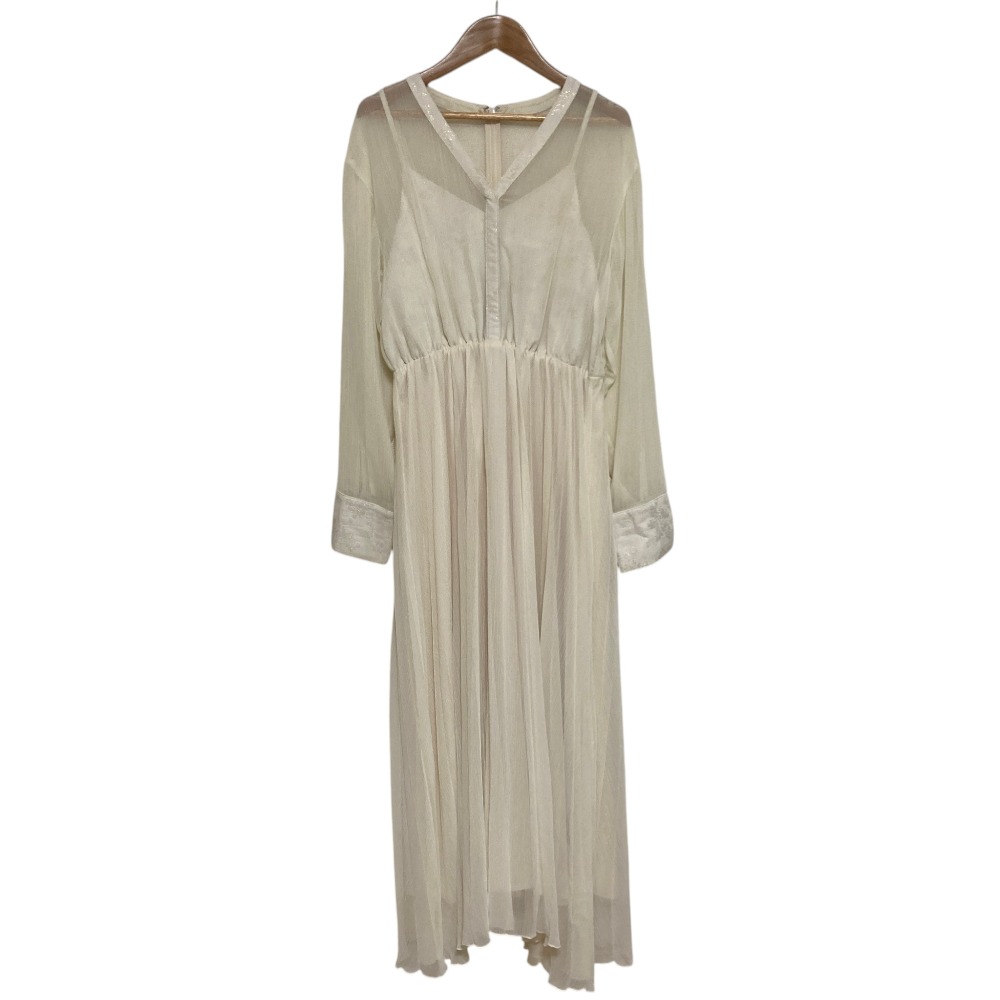 【中古】美品 AMERI アメリ CLAIRE JACQUARD PLEATS DRESS フラワージャガード 長袖 ロングワンピース サイズM アイボリー レディース Luxs ブランド古着のリュクス