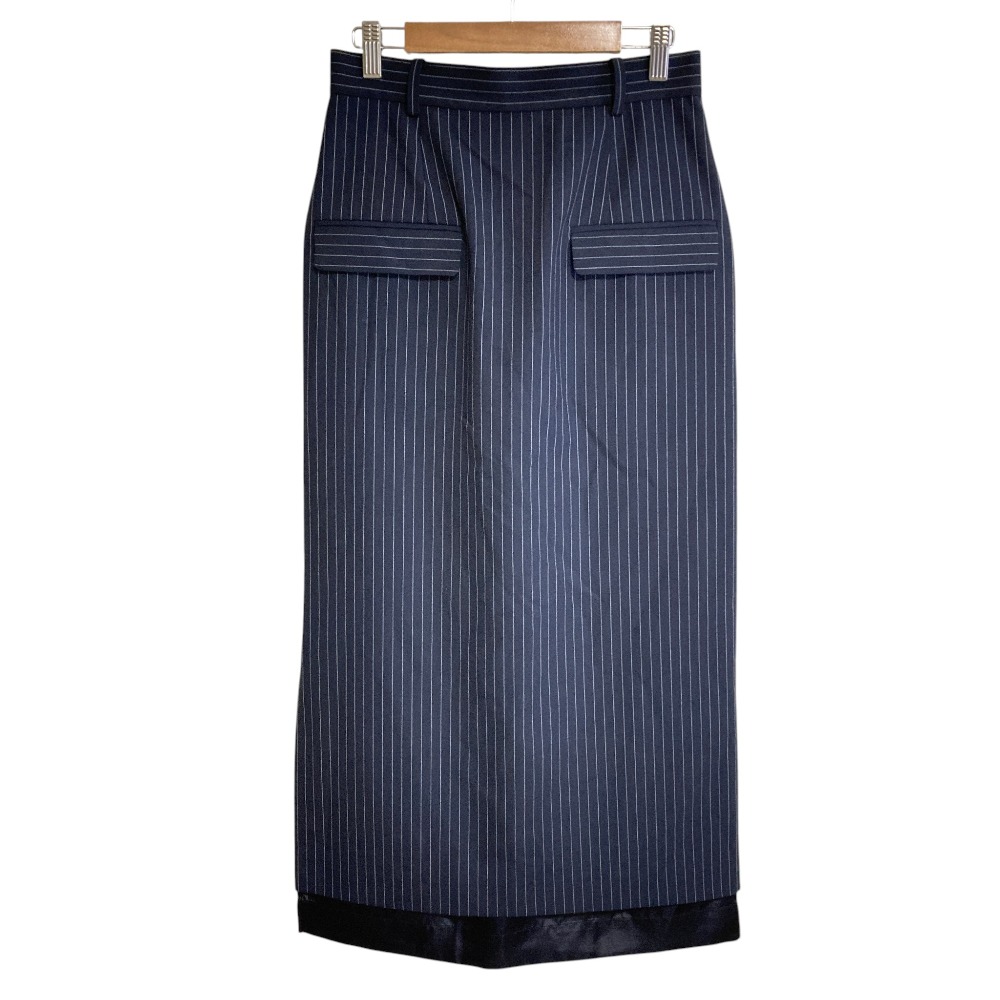 【中古】美品 LE CIEL BLEU ルシェルブルー Pin Stripe Satin Layer Skirt ストライプ タイト ロングスカート 36 ネイビー レディース Luxs ブランド古着のリュクス