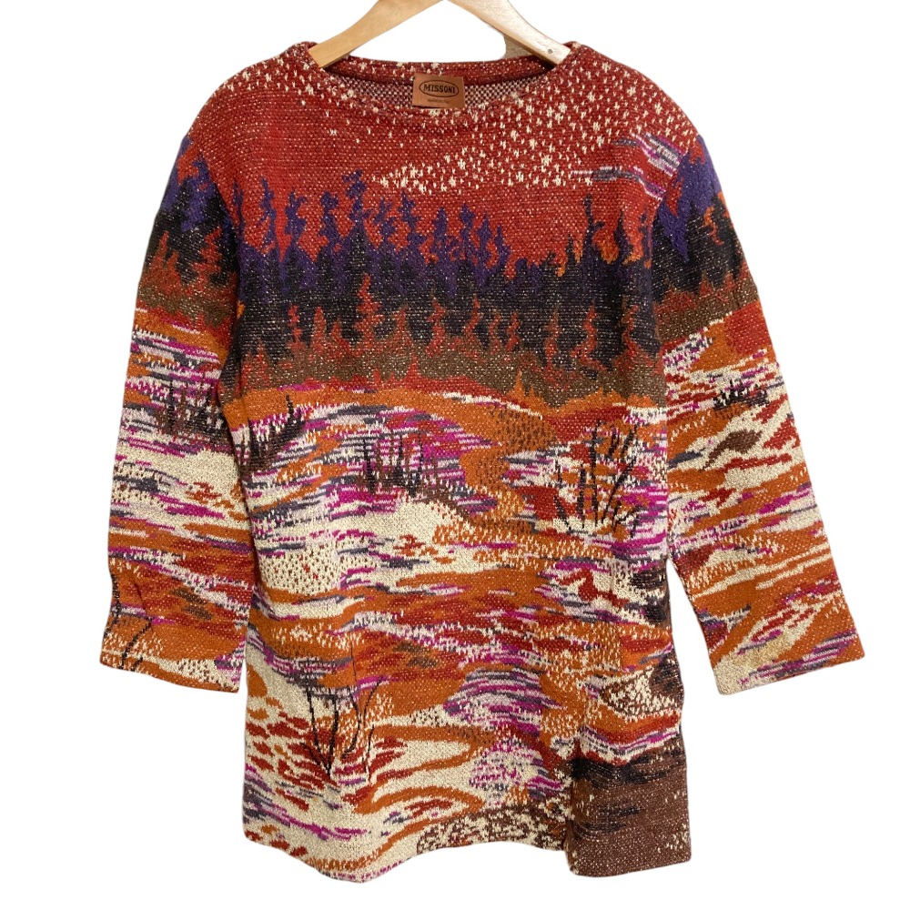 【中古】美品 MISSONI ミッソーニ ランドスケープ ジャガード ニットチュニック セーター サイズM ブラウン系 レディース Luxs ブランド古着のリュクス