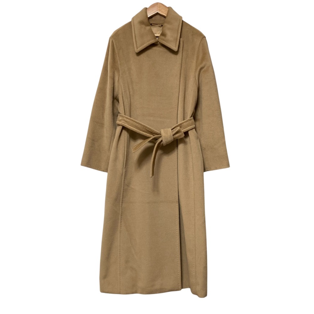【中古】美品 MaxMara マックスマーラ カシミヤブレンド ヴァージンウール ベルテッド コート サイズ40 キャメル レディース Luxs ブランド古着のリュクス