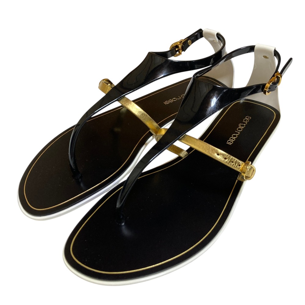 【中古】良品 Sergio Rossi セルジオロッシ トング ラバーサンダル サイズ39 26cm相当 ブラック レディース Luxs ブランド古着のリュクス