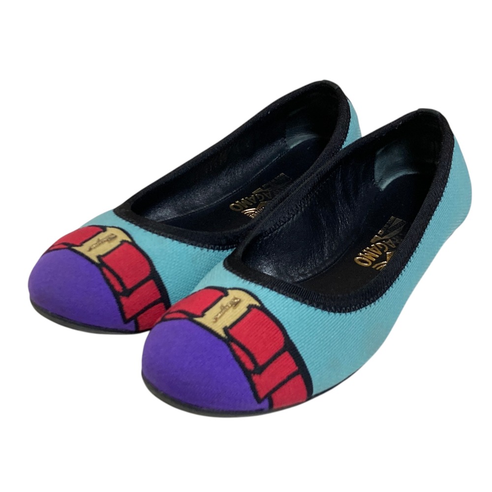 【中古】良品 Salvatore Ferragamo サルヴァトーレフェラガモ VARINA KNIT バレエシューズ フラットシューズ サイズ6C 23.5cm ミントグリーン レディース Luxs ブランド古着のリュクス