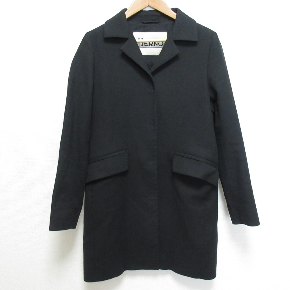 【中古】良品 HERNO ヘルノ チェスターコート ロングジャケット サイズ42 ブラック レディース Luxs ブランド古着のリュクス｜Luxs（ブランド古着のリュクス）
