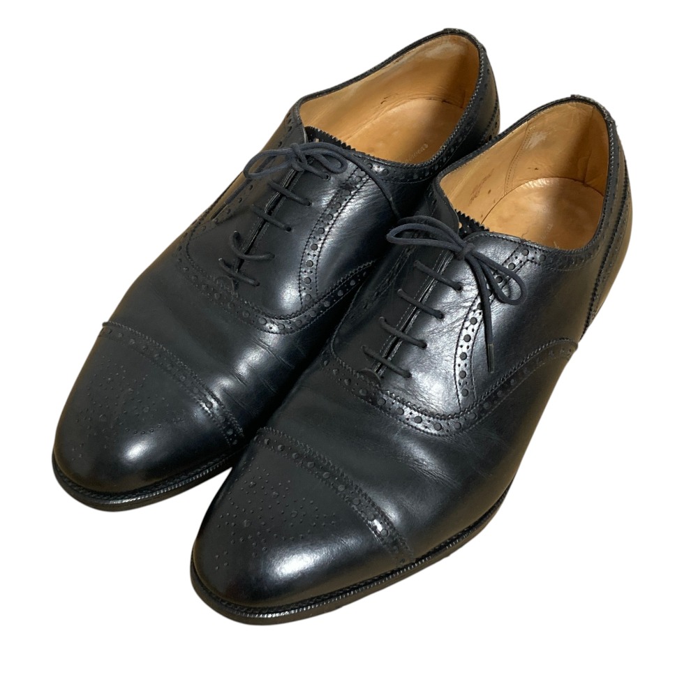 【中古】美品 Lloyd Footwear ロイドフットウェア エドワードグリーン 旧工場 パンチドキャップトゥ ビジネスシューズ サイズ10 29cm ブラック メンズ Luxs ブランド古着のリュクス