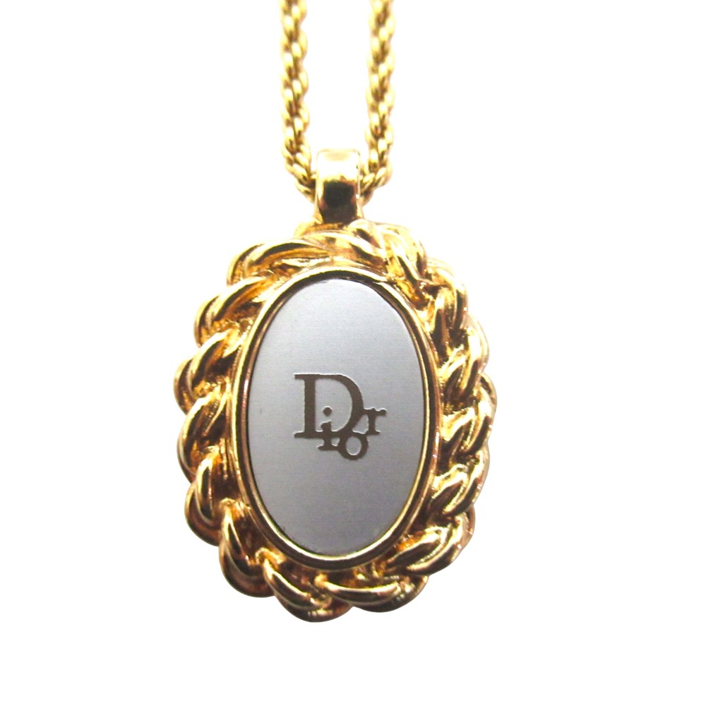【中古】美品 Christian Dior クリスチャンディオール ヴィンテージ ロゴプレート ネックレス ペンダント GP ゴールドカラー×シルバー レディース Luxs ブランド古着のリュクス