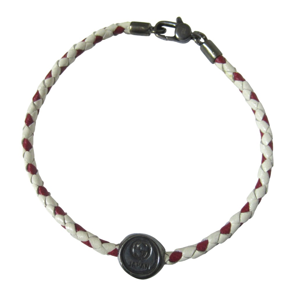 【中古】美品 GUCCI グッチ イントレチャート ブレスレット レザー×シルバー925 ホワイト×レッド×シルバー レディース Luxs ブランド古着のリュクス 9,538円
