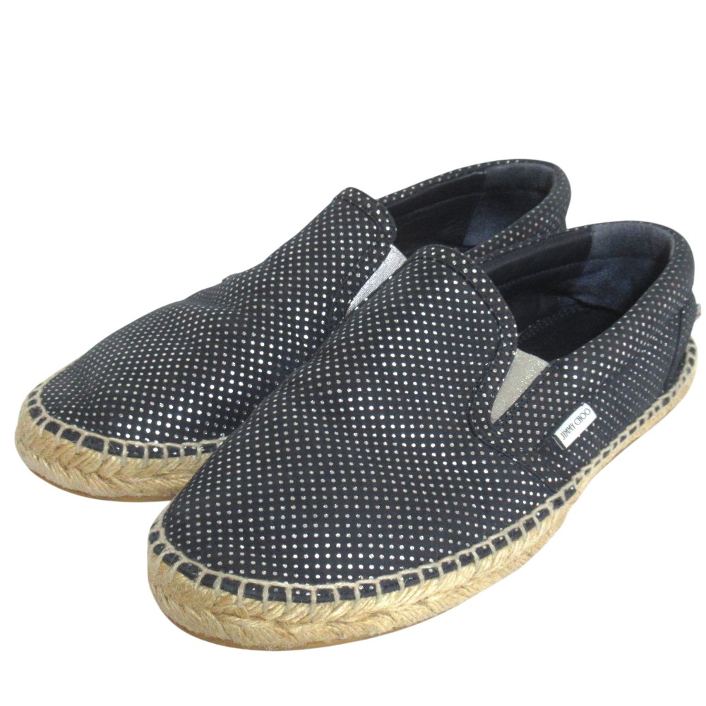 【中古】良品 JIMMY CHOO ジミーチュウ スタースタッズ ドット柄 エスパドリーユ スリッポン シューズ サイズ42 27cm ネイビー メンズ Luxs ブランド古着のリュクス