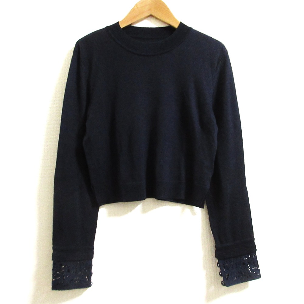 【中古】良品 23AW MameKurogouchi マメクロゴウチ Detachable Embroidery Cuff Knitted Top コード刺繍カフスニット MM24FW-KN03 2 ネイビー レディース Luxs ブランド古着のリュクス