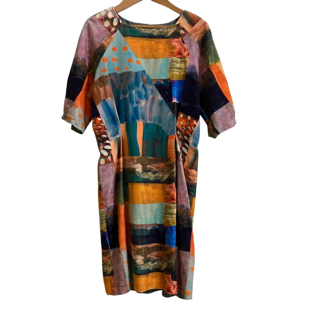 【中古】美品 marimekko マリメッコ TIILMA ベロア調 プリント ワンピース サイズ36 マルチカラー レディース Luxs ブランド古着のリュクス