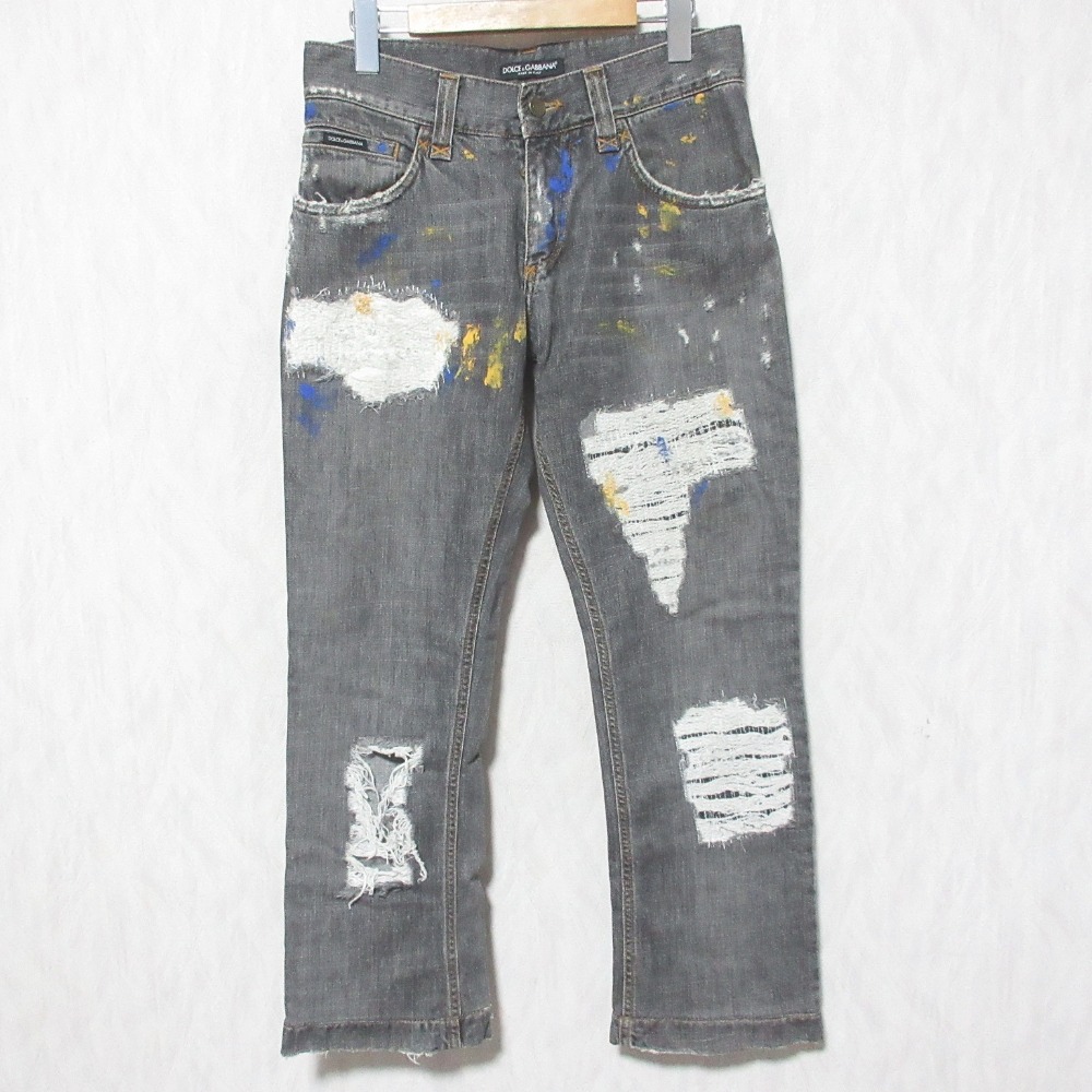【中古】美品 DOLCE&GABBANA ドルチェアンドガッバーナ ペイント加工 クラッシュジーンズ デニムパンツ G3039D サイズ44 グレー メンズ Luxs ブランド古着のリュクス