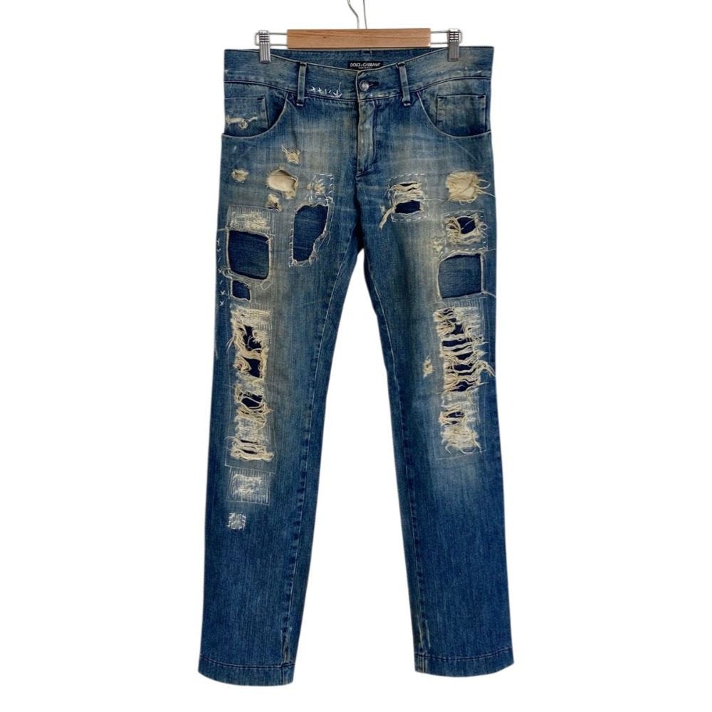【中古】良品 DOLCE&GABBANA ドルチェアンドガッバーナ リペア ダメージ加工 ジーンズ デニムパンツ サイズ48 インディゴブルー メンズ Luxs ブランド古着のリュクス