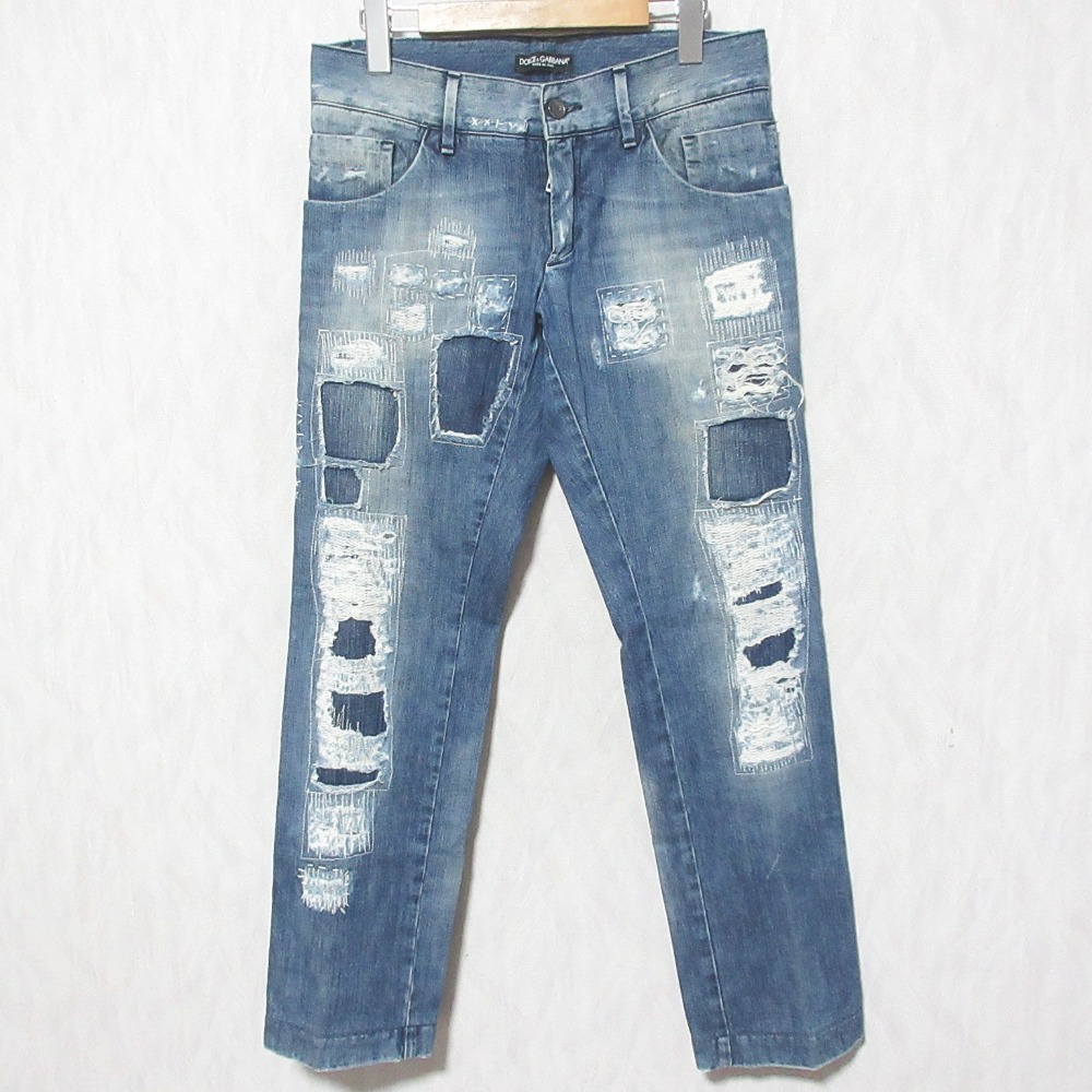 【中古】美品 DOLCE&GABBANA ドルチェアンドガッバーナ リペア加工 ジーンズ デニムパンツ G39FFD サイズ46 インディゴブルー メンズ Luxs ブランド古着のリュクス