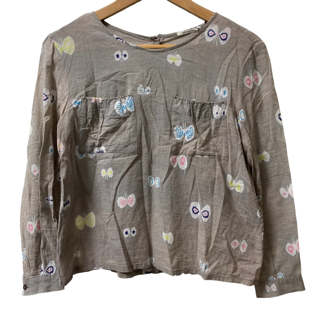【中古】未使用 mina perhonen ミナペルホネン hana hane ロングスリーブ カットソー qa1543 サイズ38 グレー×マルチカラー レディース Luxs ブランド古着のリュクス
