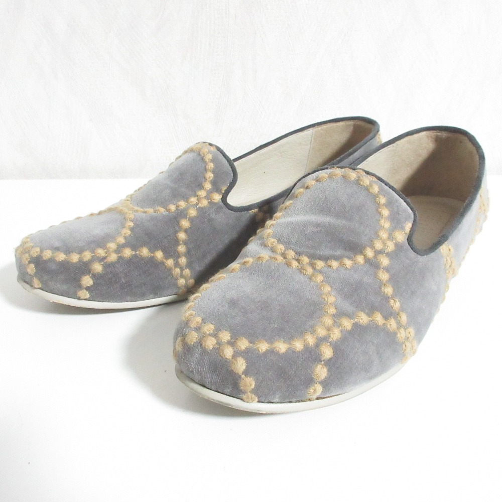 【中古】美品 mina perhonen ミナペルホネン aina 刺繍 パンプス フラットシューズ vs7235 22.5cm グレー レディース Luxs ブランド古着のリュクス