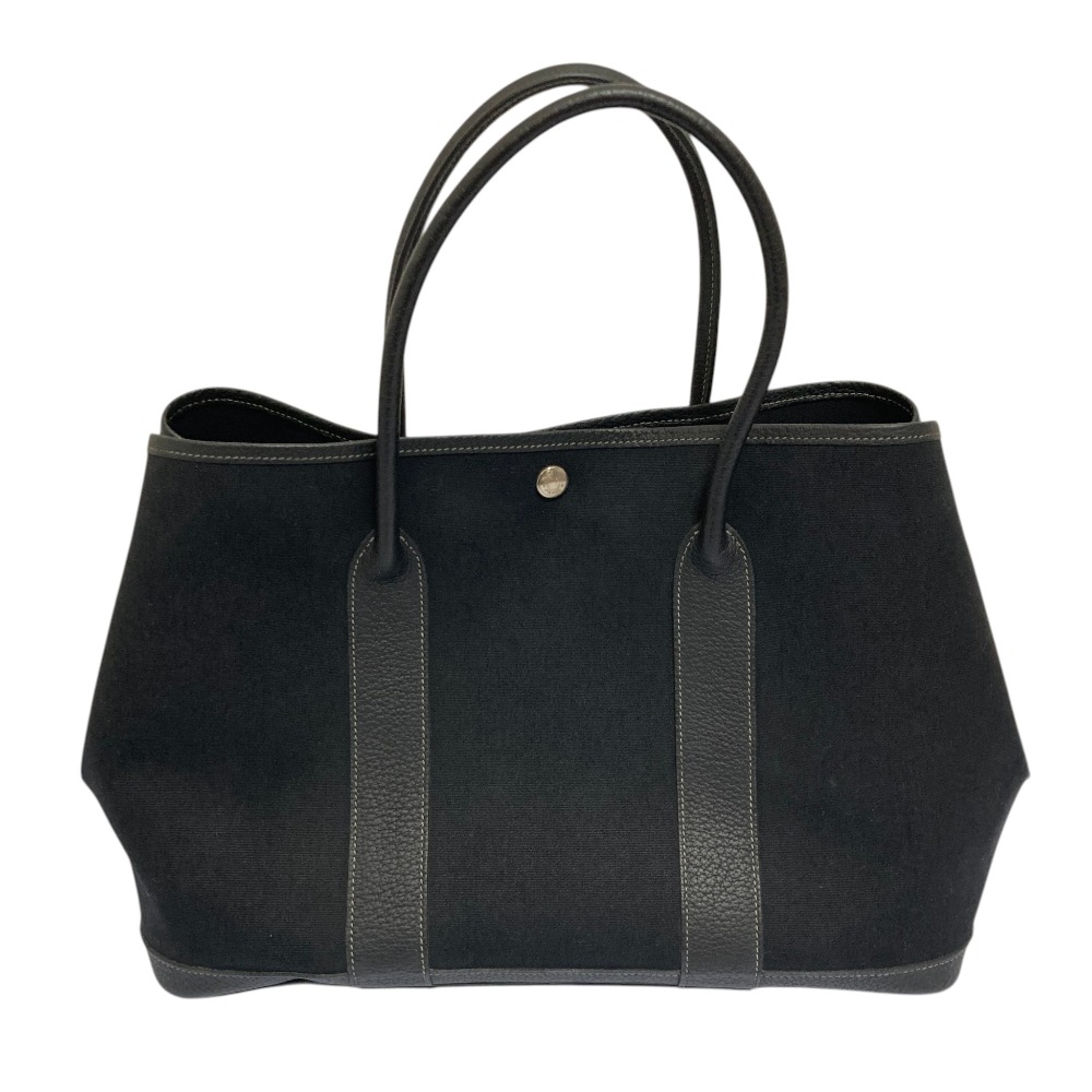 【中古】 HERMES エルメス ガーデンパーティーPM キャンバス×レザー トートバッグ ブラック レディース Luxs ブランド古着のリュクス