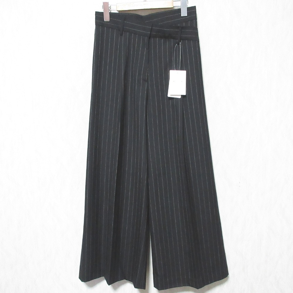 【中古】未使用 23AW AP STUDIO エーピー ストゥディオ W Belt Wide PT ストライプ ワイドパンツ 23030586205030 サイズ36 ブラック レディース Luxs ブランド古着のリュクス