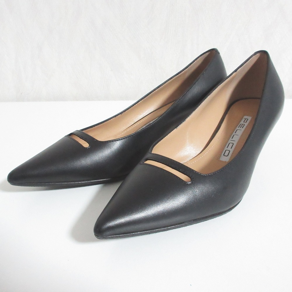 【中古】美品 PELLICO ペリーコ ANIMA レザー ポインテッドトゥパンプス 35 1/2 ブラック レディース Luxs ブランド古着のリュクス