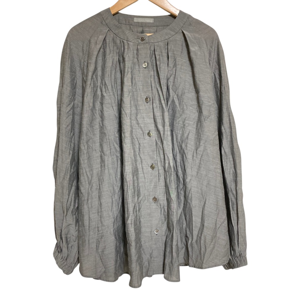 【中古】良品 25SS Theory luxe セオリーリュクス ICY LAWN バンドカラー ギャザー ブラウス 038 グレー レディース Luxs ブランド古着のリュクス