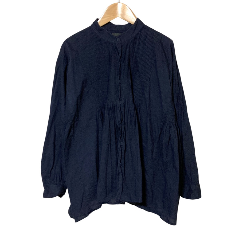 【中古】美品 maison de soil メゾンドソイル バンドカラー プリーツブラウス サイズ1 ネイビー レディース Luxs ブランド古着のリュクス