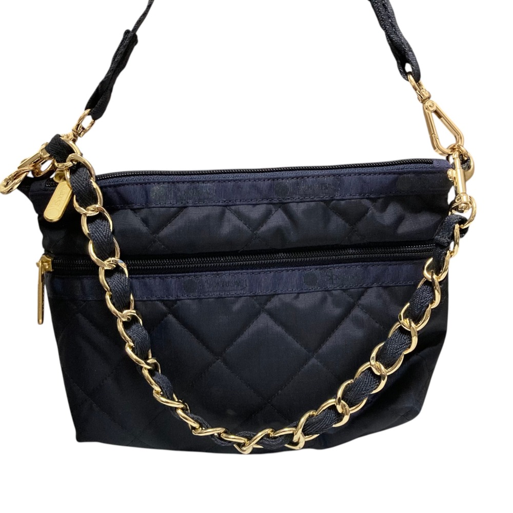 【中古】美品 LeSportsac レスポートサック キルティング チェーン ショルダーポーチ バッグ ネイビー レディース Luxs ブランド古着のリュクス