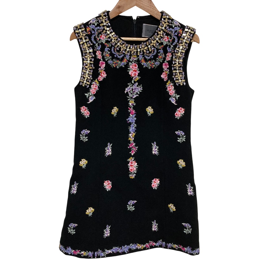 【中古】美品 Giambattista Valli ジャンバティスタヴァリ H&M ビジュー フラワー刺繍 ドレス ワンピース サイズ36 ブラック レディース Luxs ブランド古着のリュクス