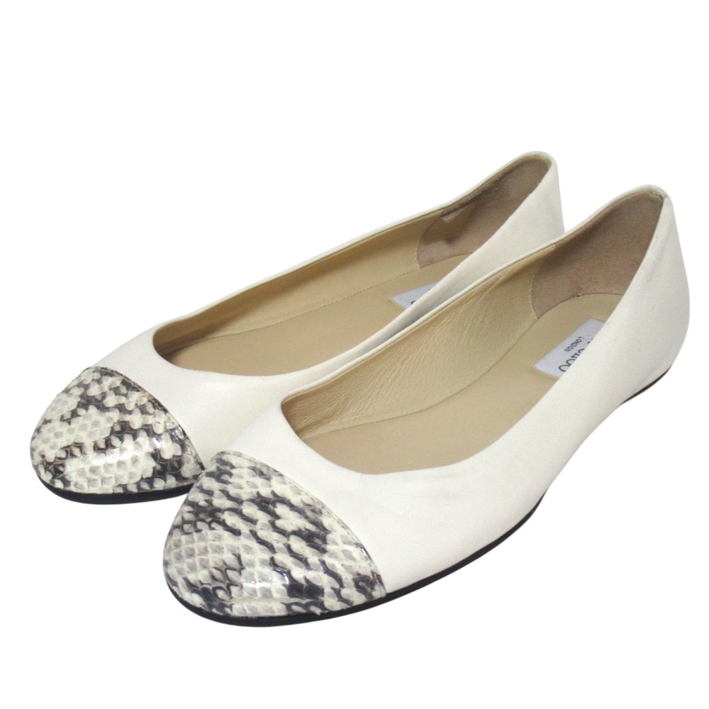 【中古】美品 JIMMY CHOO ジミーチュウ パイソン柄切り替え レザー フラットシューズ パンプス 36 23cm ホワイト系 レディース Luxs ブランド古着のリュクス 11,591円