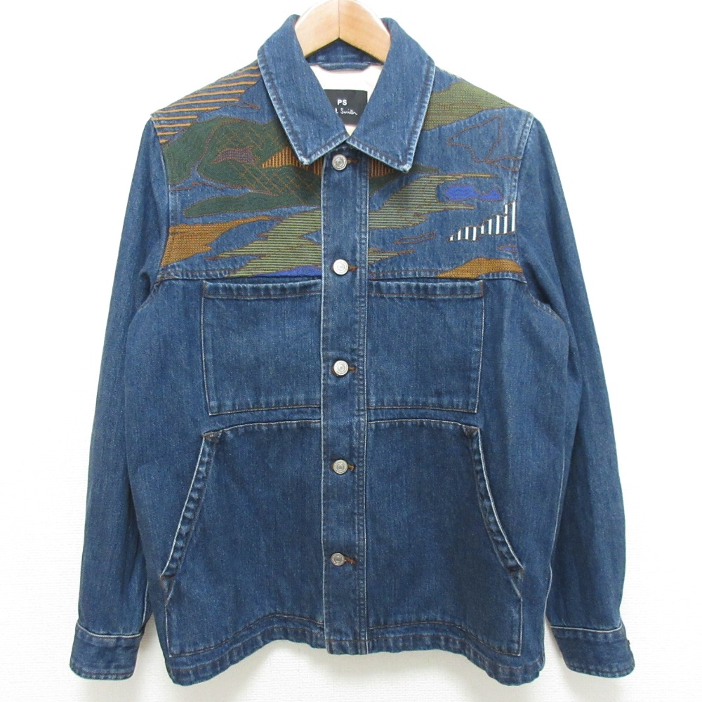 【中古】美品 PS Paul Smith ポールスミス エンブロイダリー デニムジャケット Gジャン サイズS インディゴブルー メンズ Luxs ブランド古着のリュクス